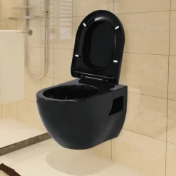 Plomberie-vidaXL Toilette murale Céramique Noir