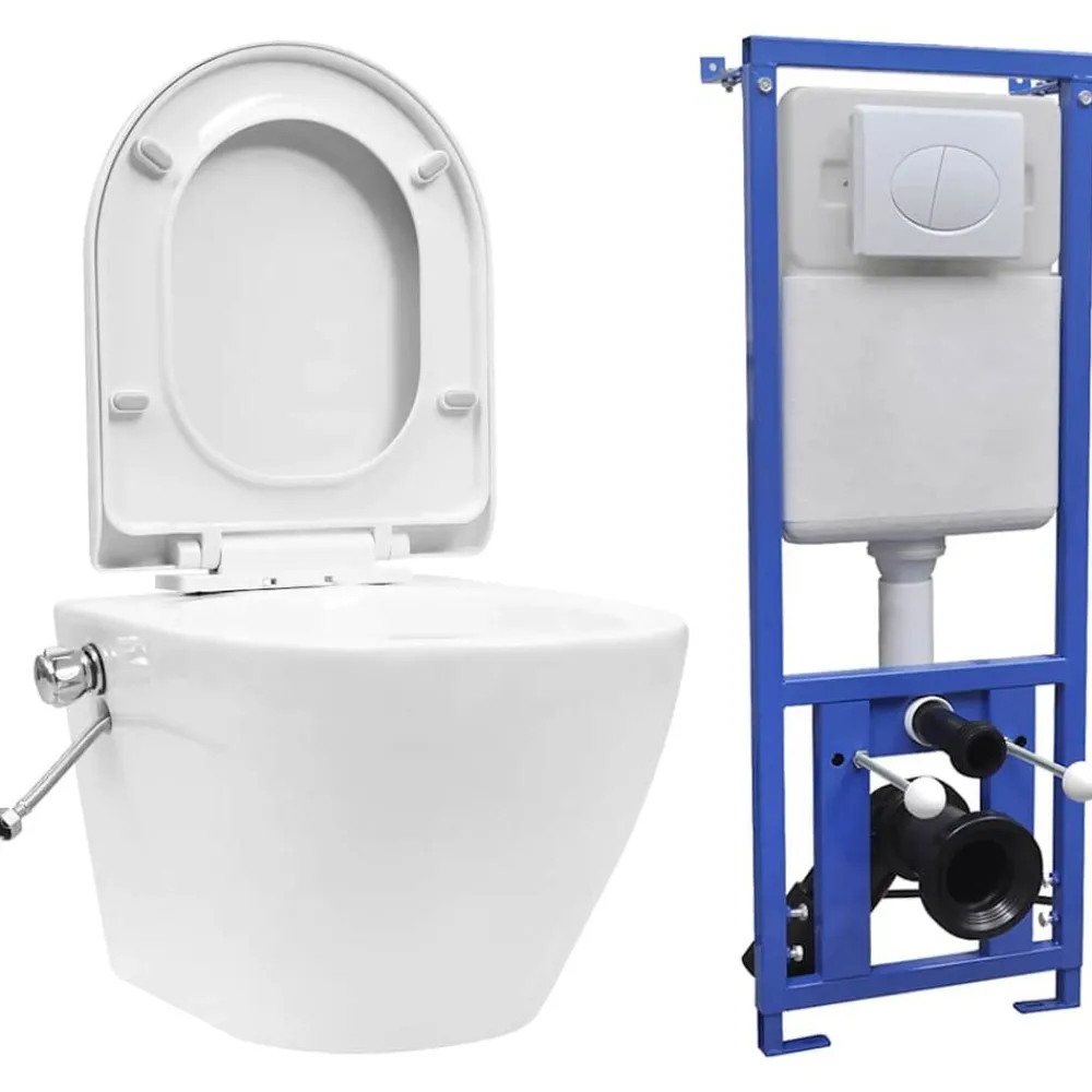 vidaXL Toilette murale sans rebord et réservoir caché Céramique