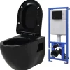 vidaXL Toilette suspendue au mur avec réservoir caché Céramique Noir