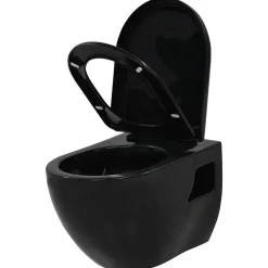 Plomberie-vidaXL Toilette suspendue au mur avec réservoir caché Céramique Noir