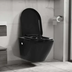 vidaXL Toilette suspendue au mur avec réservoir caché Céramique Noir