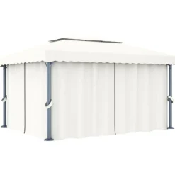 Pelouses & Jardins-vidaXL Tonnelle avec rideau 4x3 m crème Aluminium Blanc
