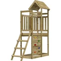 vidaXL Tour de jeu Marron 110,5 x 52,5 x 214 cm Bois solide imprégné