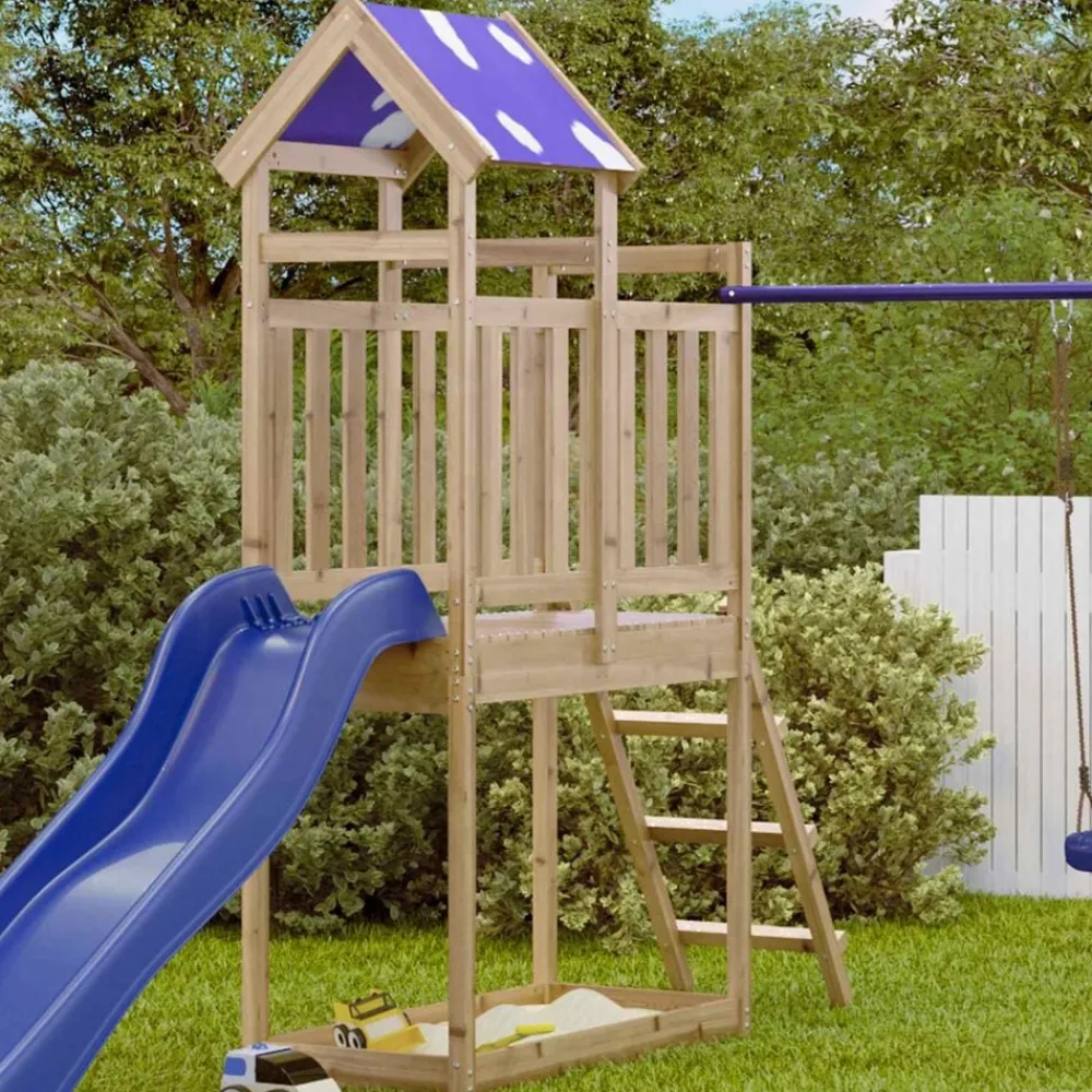vidaXL Tour de jeu Marron 52,5 x 110,5 x 215 cm Bois solide imprégné