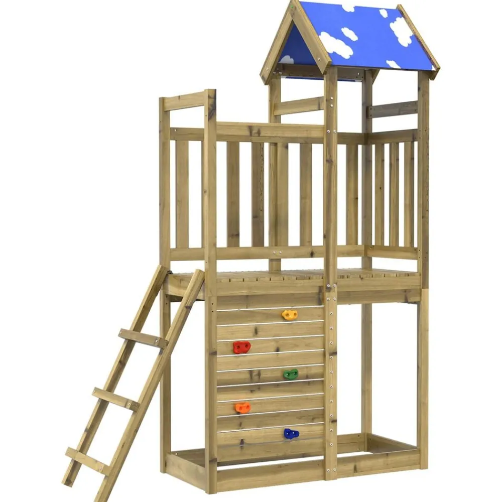 vidaXL Tour de jeu Marron 110,5 x 52,5 x 215cm Bois solide imprégné