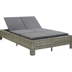 Mobilier De Jardin-vidaXL Transat à 2 places avec coussin Résine tressée Gris