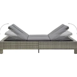 Mobilier De Jardin-vidaXL Transat à 2 places avec coussin Résine tressée Gris