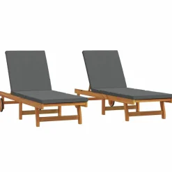 Mobilier De Jardin-vidaXL Transat 2 pcs Marron 65 x 199 x 84 cm Bois d'Acacia Massif Gris foncé