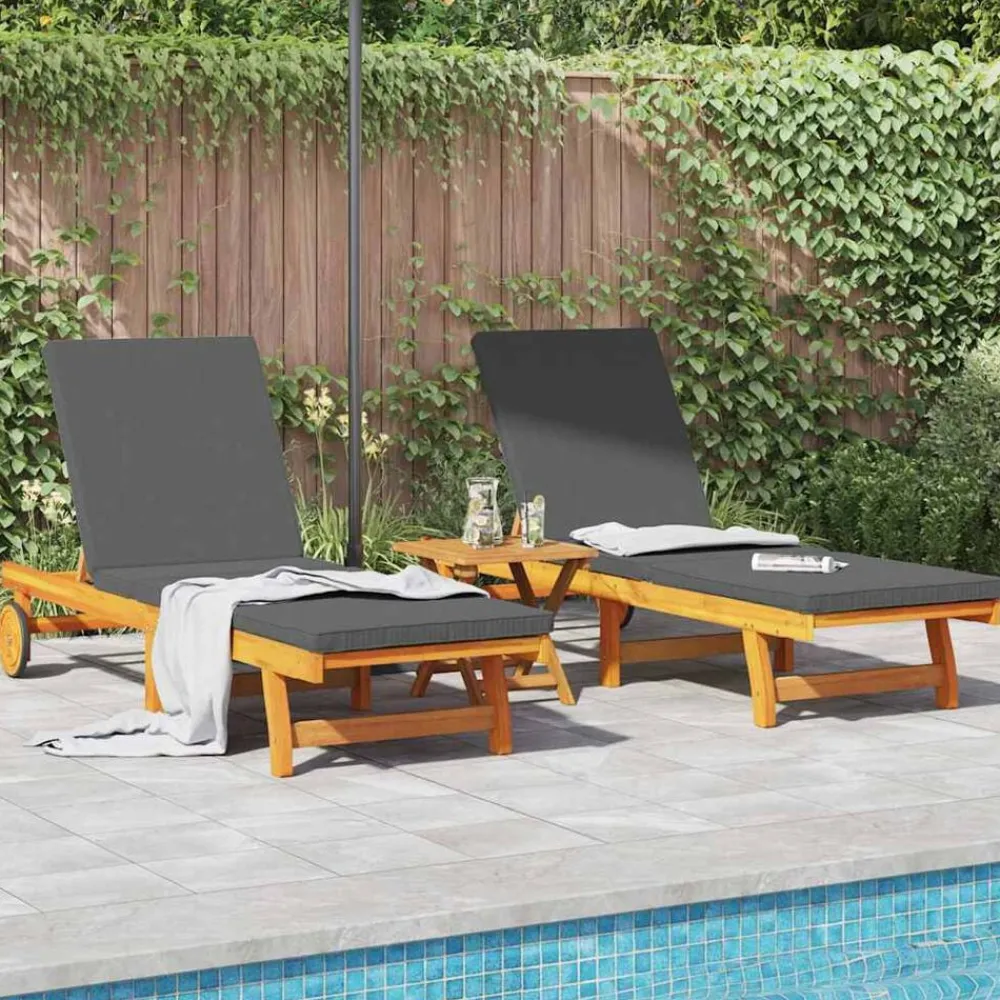 Mobilier De Jardin-vidaXL Transat 2 pcs Marron 65 x 199 x 84 cm Bois d'Acacia Massif Gris foncé