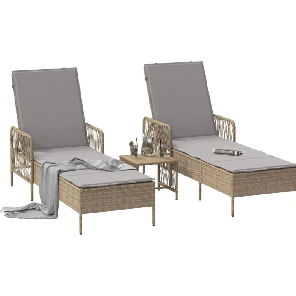 vidaXL Transat avec coussin 3 pcs polyrotin