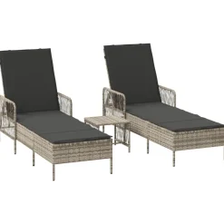 Mobilier De Jardin-vidaXL Transat avec coussin 3 pcs polyrotin Gris clair et gris foncé