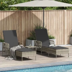 Mobilier De Jardin-vidaXL Transat avec coussin 3 pcs polyrotin Gris clair et gris foncé