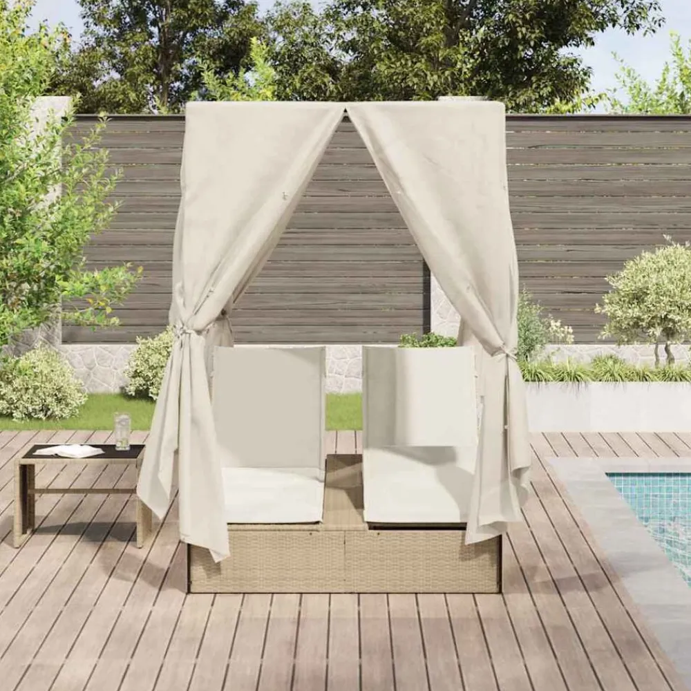 Mobilier De Jardin-vidaXL Transat double Réglable Beige 205 x 129 x 200 cm polyrotin beige et blanc crème