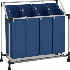 Produits Ménagers-vidaXL Trieuse à linge avec 4 sacs Acier Bleu