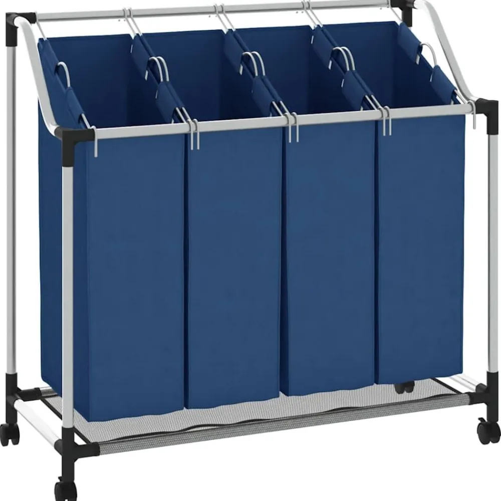 Produits Ménagers-vidaXL Trieuse à linge avec 4 sacs Acier Bleu