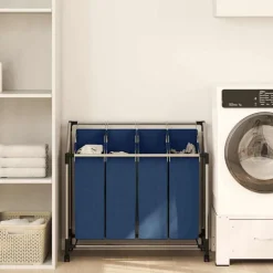 Produits Ménagers-vidaXL Trieuse à linge avec 4 sacs Acier Bleu