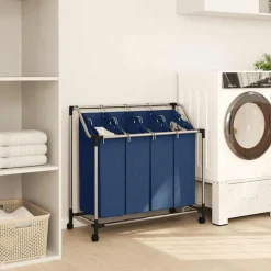Produits Ménagers-vidaXL Trieuse à linge avec 4 sacs Acier Bleu