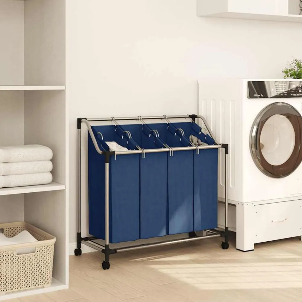 Produits Ménagers-vidaXL Trieuse à linge avec 4 sacs Acier Bleu