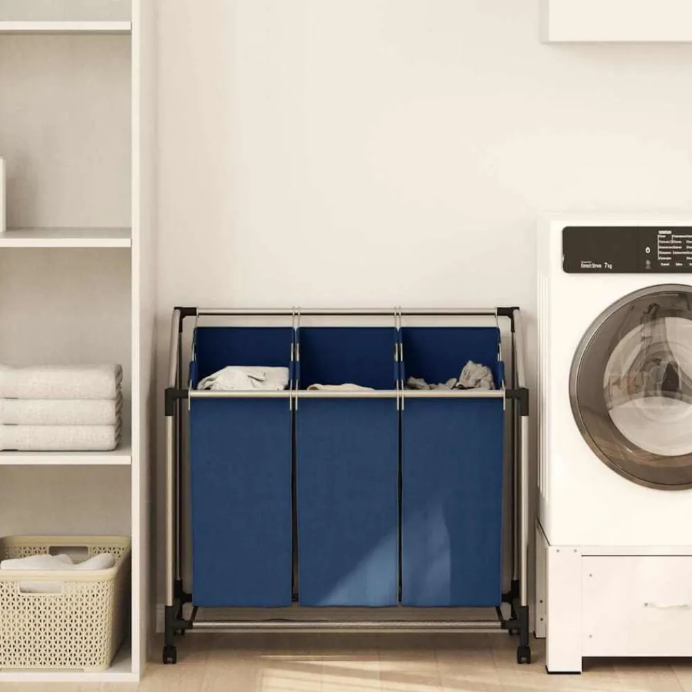 Produits Ménagers-vidaXL Trieuse à linge avec 3 sacs Acier Bleu