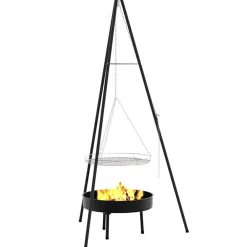 vidaXL Trépied de Feu de Camp 3 pcs Noir Acier