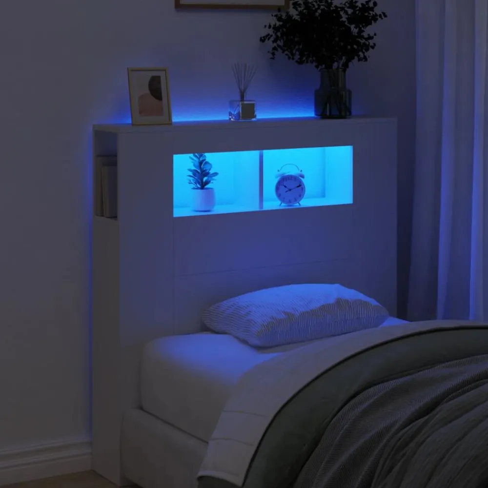 Lits & Accessoires-vidaXL Tête de lit à LED 100x18,5x103,5 cm bois d'ingénierie Blanc