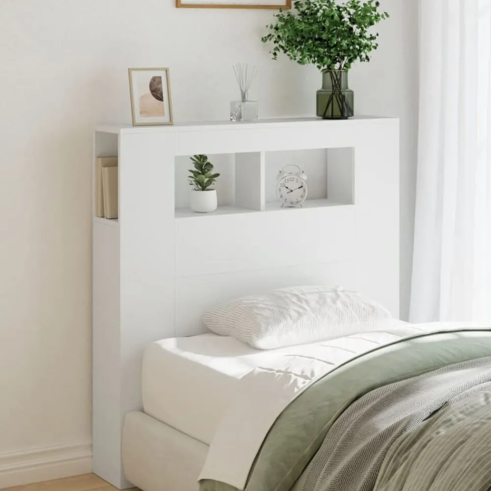 Lits & Accessoires-vidaXL Tête de lit à LED 100x18,5x103,5 cm bois d'ingénierie Blanc