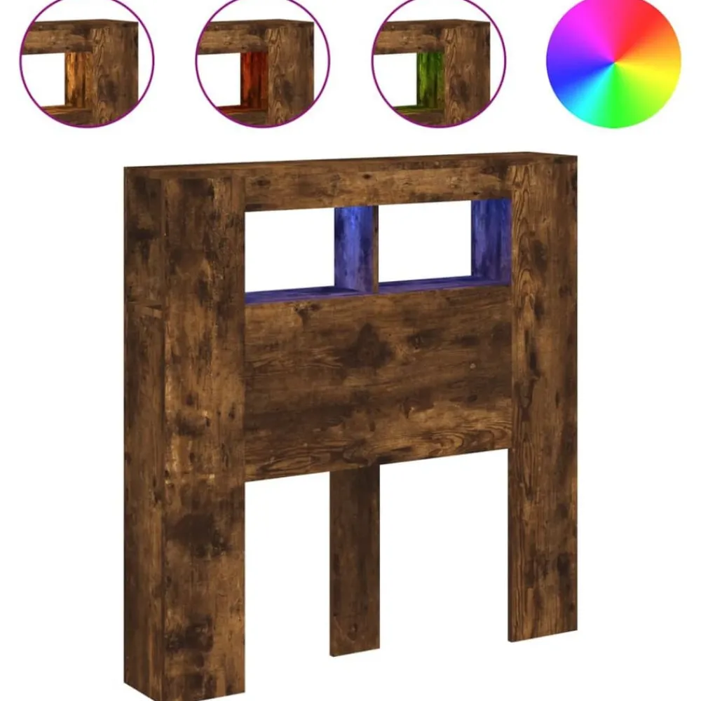 Lits & Accessoires-vidaXL Tête de lit à LED chêne fumé 100x18,5x103,5cm bois d'ingénierie Chêne fumé