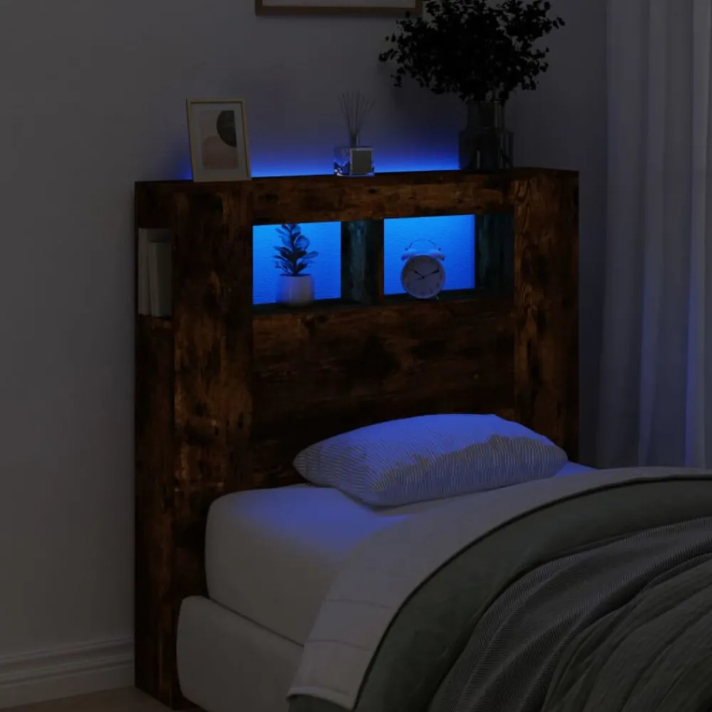 Lits & Accessoires-vidaXL Tête de lit à LED chêne fumé 100x18,5x103,5cm bois d'ingénierie Chêne fumé