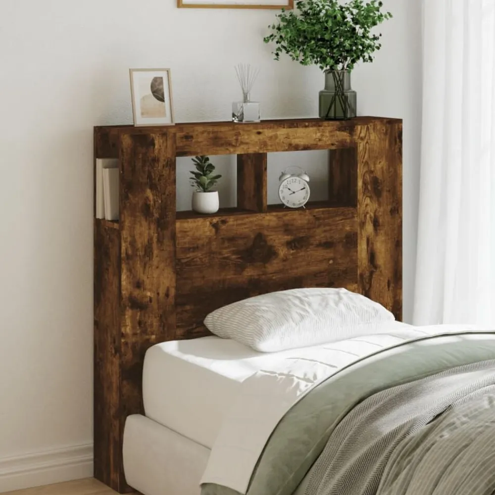 Lits & Accessoires-vidaXL Tête de lit à LED chêne fumé 100x18,5x103,5cm bois d'ingénierie Chêne fumé