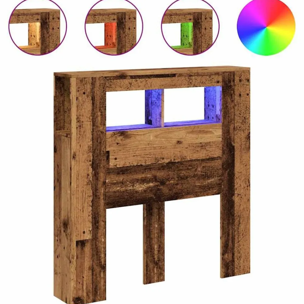 Lits & Accessoires-vidaXL Tête de lit à LED 100x18,5x103,5cm bois d'ingénierie Vieux bois