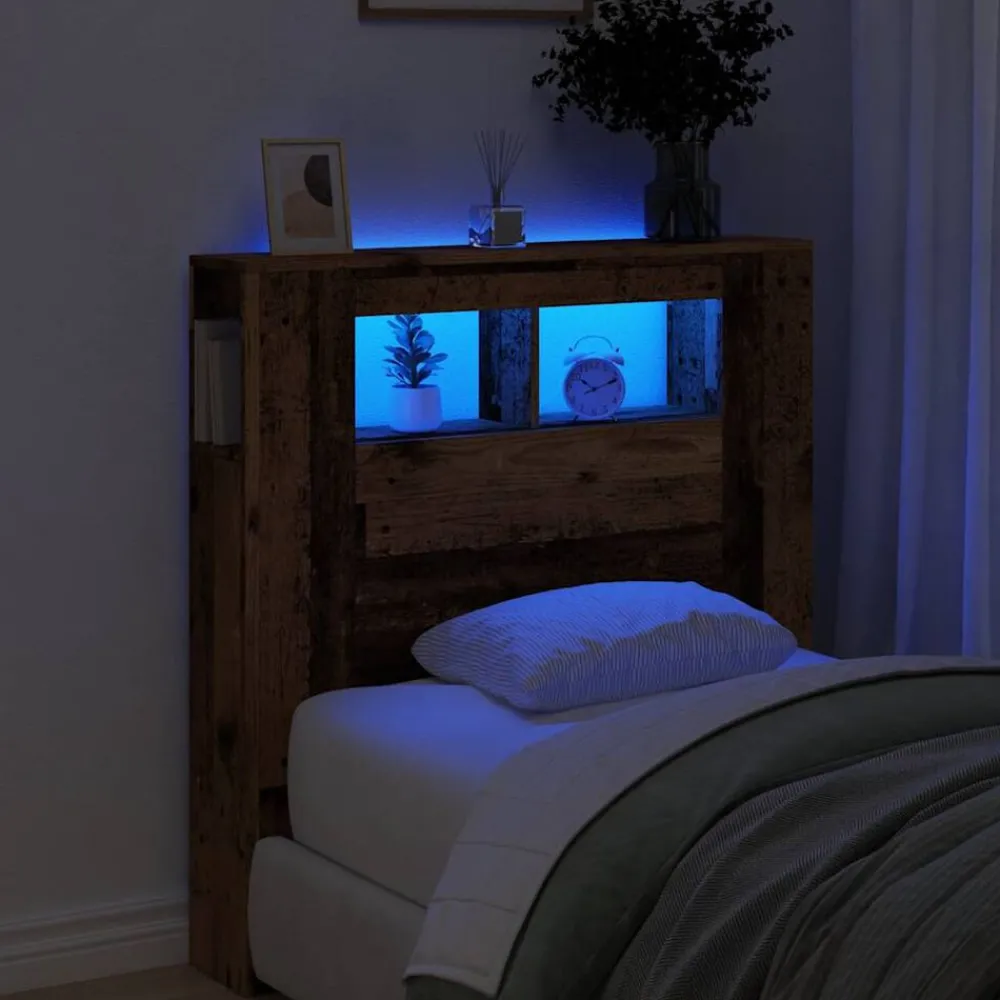 Lits & Accessoires-vidaXL Tête de lit à LED 100x18,5x103,5cm bois d'ingénierie Vieux bois