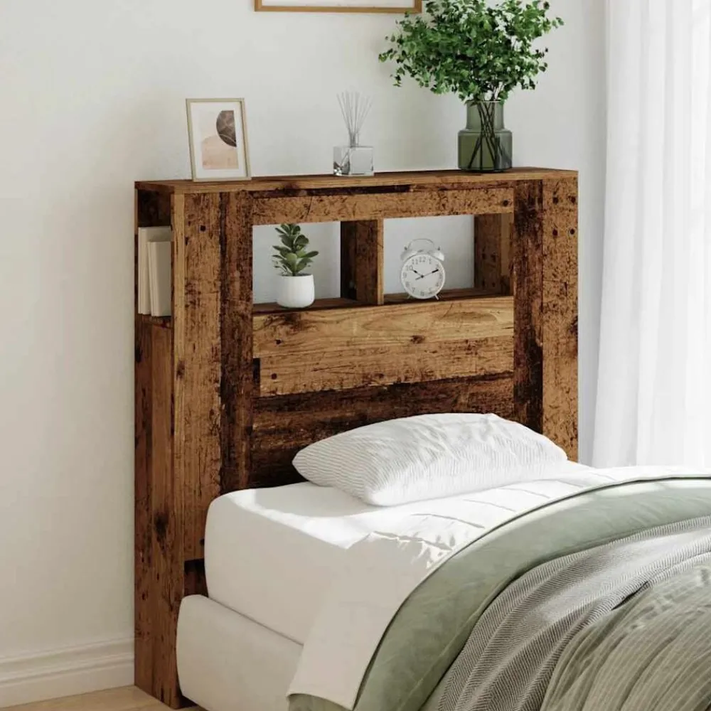 Lits & Accessoires-vidaXL Tête de lit à LED 100x18,5x103,5cm bois d'ingénierie Vieux bois