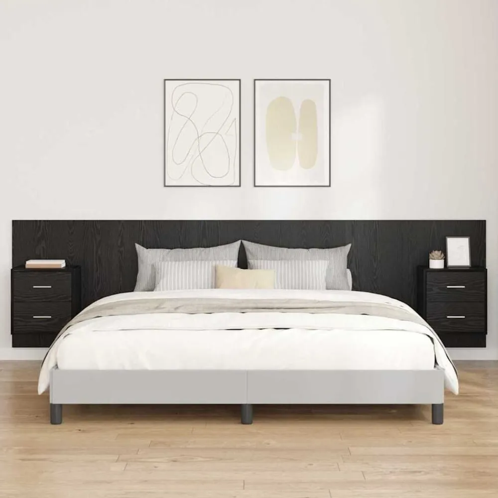 Lits & Accessoires-vidaXL Tête de lit avec armoire 3 pcs Chêne noir Bois d'ingénierie Chêne noir