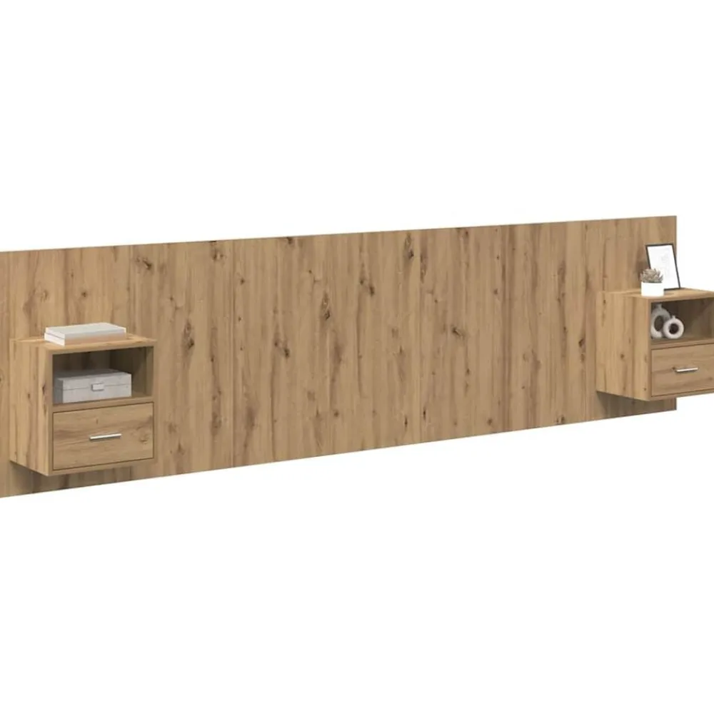 Lits & Accessoires-vidaXL Tête de lit avec armoire avec tiroir 3 pcs Chêne artisanal chêne artisanal