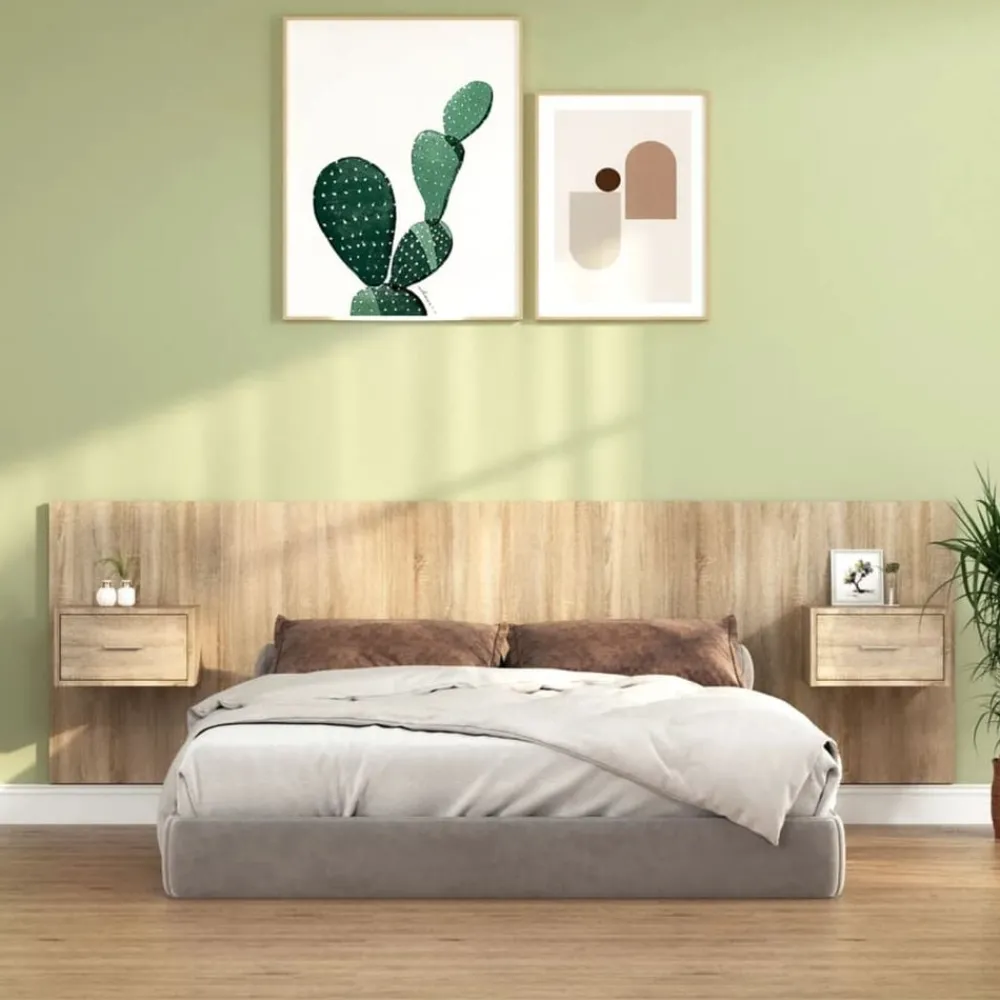 Lits & Accessoires-vidaXL Tête de lit avec armoires Chêne sonoma Bois d'ingénierie Chêne sonoma