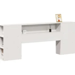 Lits & Accessoires-vidaXL Tête de lit avec rangement 200 cm bois massif de pin Blanc