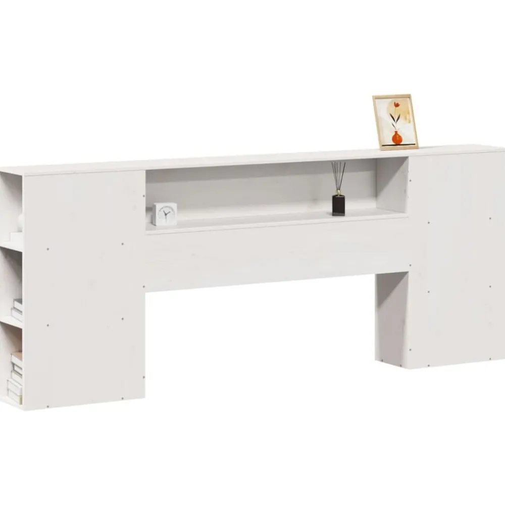 Lits & Accessoires-vidaXL Tête de lit avec rangement 200 cm bois massif de pin Blanc