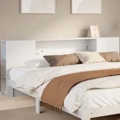 Lits & Accessoires-vidaXL Tête de lit avec rangement 200 cm bois massif de pin Blanc