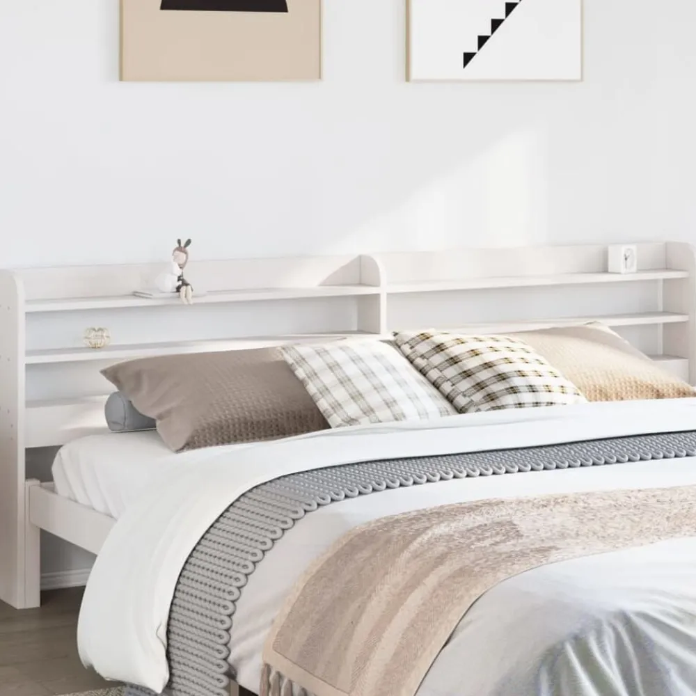 Lits & Accessoires-vidaXL Tête de lit avec étagères 200 cm bois massif de pin Blanc