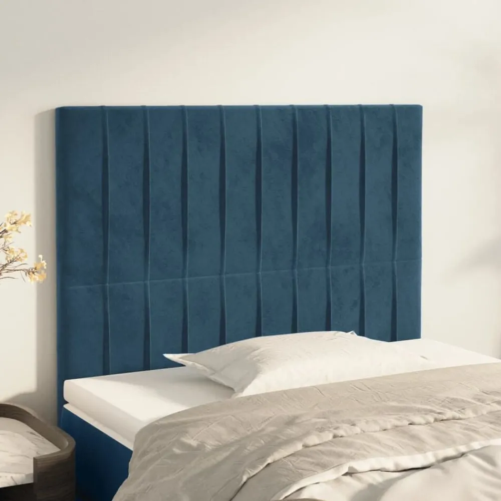 Lits & Accessoires-vidaXL Tête de lit 80x5x118/128 cm Velours Bleu foncé