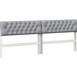Lits & Accessoires-vidaXL Tête de lit capitonnée Gris clair 200 cm Pin massif Blanc et gris clair