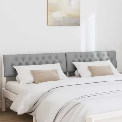 Lits & Accessoires-vidaXL Tête de lit capitonnée Gris clair 200 cm Pin massif Blanc et gris clair