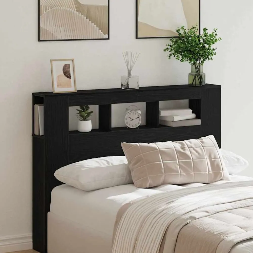 vidaXL Tête de lit LED avec étagère Chêne noir 140 x 18,5 x 103,5 cm