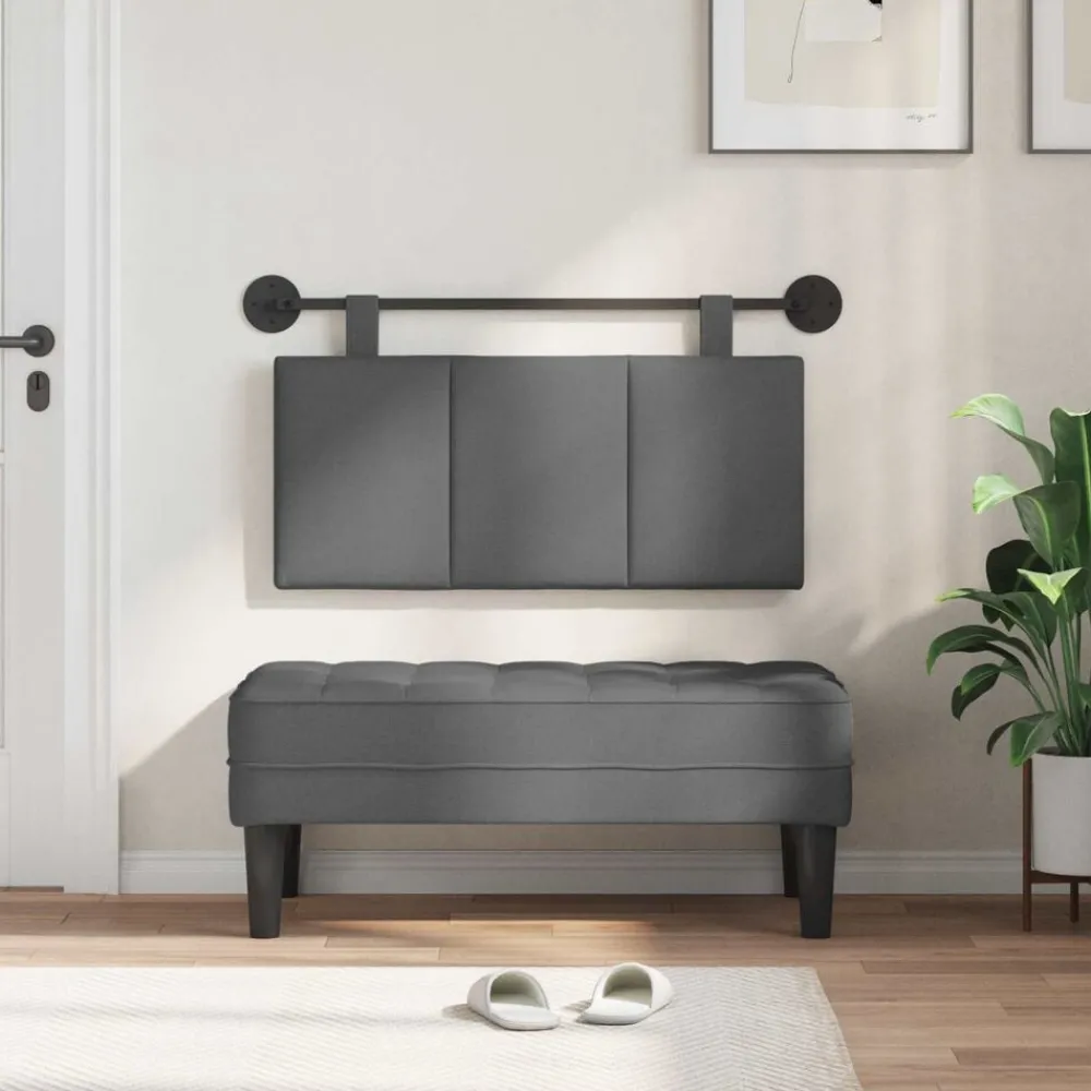 Lits & Accessoires-vidaXL Tête de lit suspendue Rayé 90 x 55 x 5 cm tissu Gris foncé