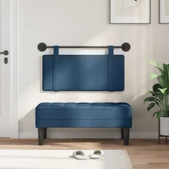 Lits & Accessoires-vidaXL Tête de lit suspendue Montage mural 90 x 55 x 5 cm tissu Bleu