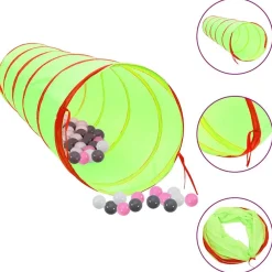 Jeux De Plein Air-vidaXL Tunnel de jeu pour enfants avec 250 balles Vert 175cm Polyester Multicolore 2