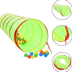 Jeux De Plein Air-vidaXL Tunnel de jeu pour enfants avec 250 balles Vert 175cm Polyester Multicolore