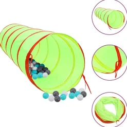 Jeux De Plein Air-vidaXL Tunnel de jeu pour enfants avec 250 balles Vert 175cm Polyester Multicolore 1