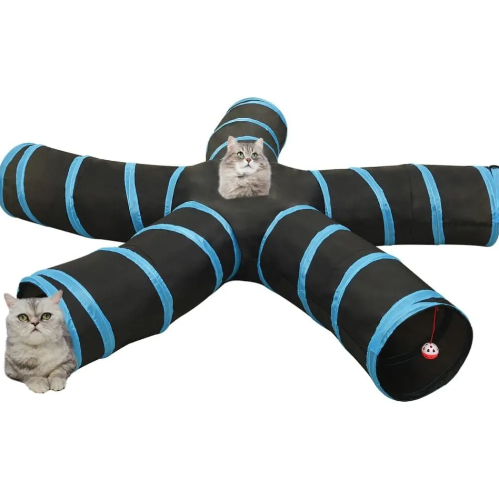 Jeux De Plein Air-vidaXL Tunnel pour chats à 5 voies Noir et bleu 25 cm Polyester