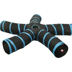 Jeux De Plein Air-vidaXL Tunnel pour chats à 5 voies Noir et bleu 25 cm Polyester